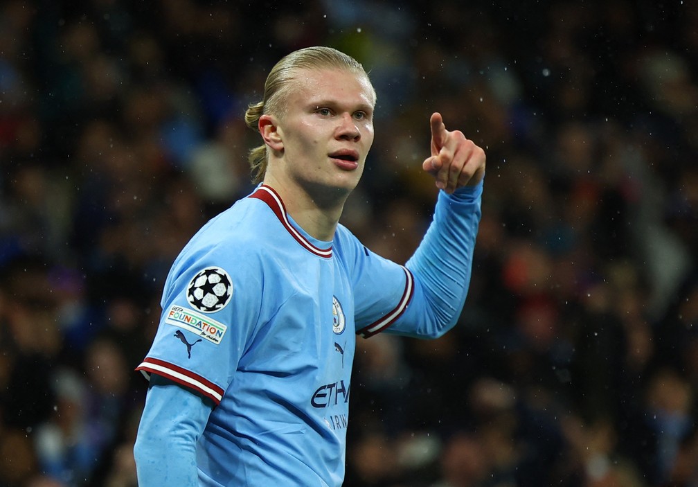 Haaland em partida do Manchester City.  Foto: Molly Darlington/Reuters