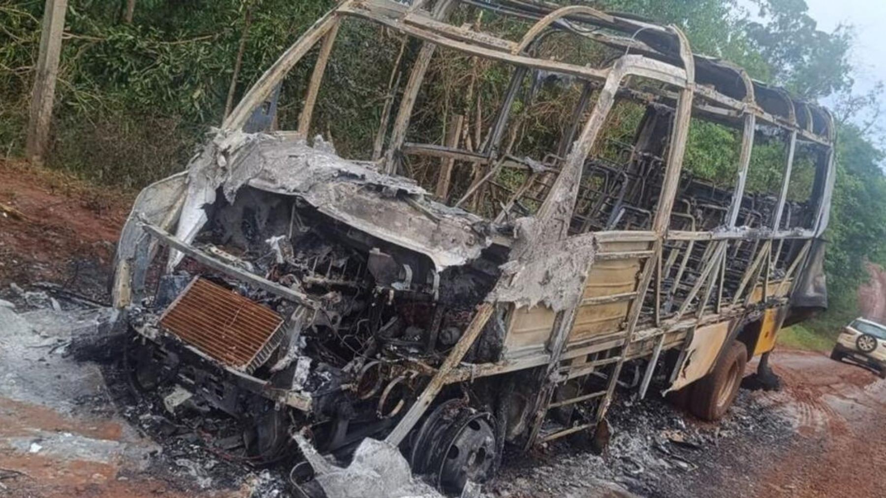 Ônibus escolar pega fogo com criança e motorista dentro no Paraná