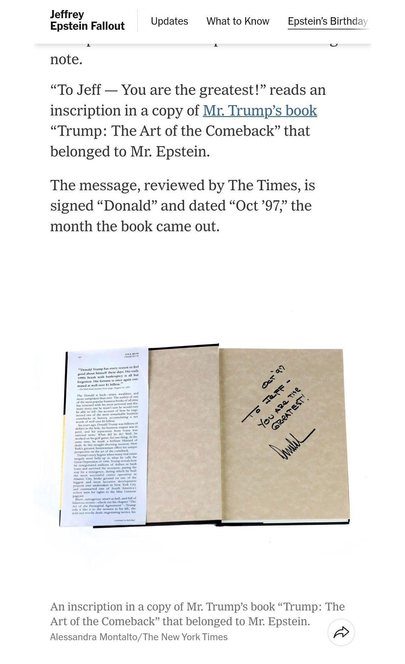Trump chama Epstein de 'o maioral' em dedicatória de livro; veja FOTO obtida por jornal