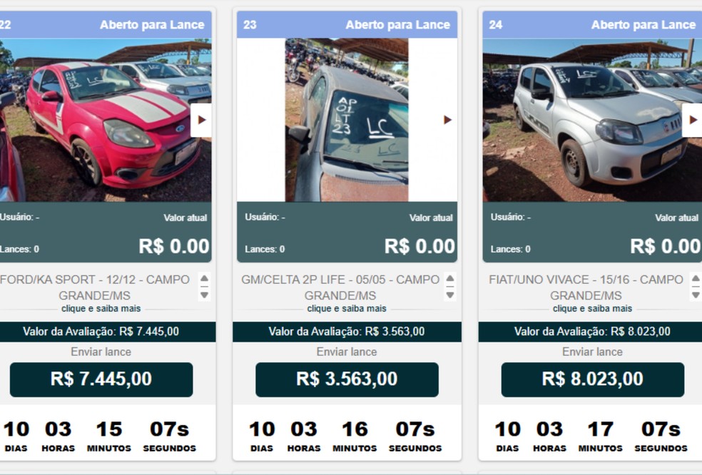 Carros e motos apreendidos vão a leilão no MS; lances seguem até fevereiro — Foto: Carlos Ferrari