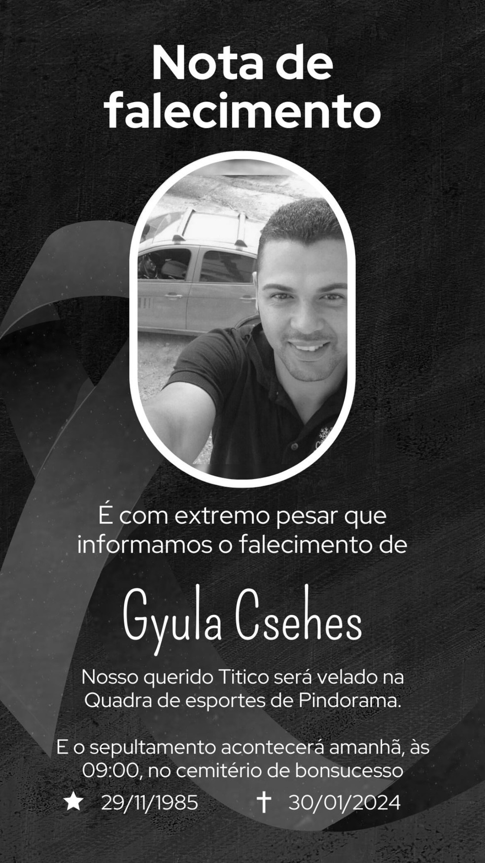 Gyula Morais Csehes morreu após explosão de cilindro de gás de ar-condicionado em Maceió — Foto: Redes sociais