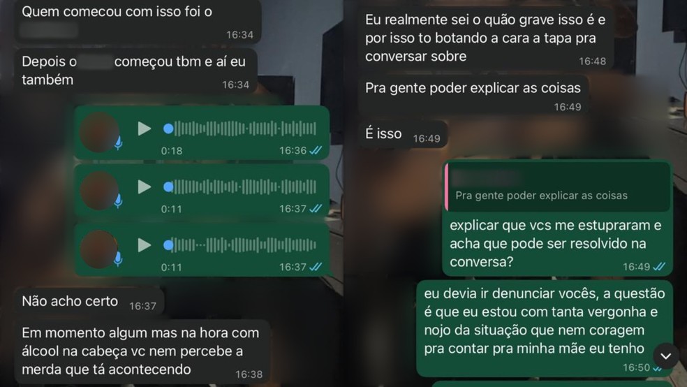 Prints mostram conversa entre adolescente vítima de estupro coletivo e um dos suspeitos — Foto: Reprodução/Redes sociais
