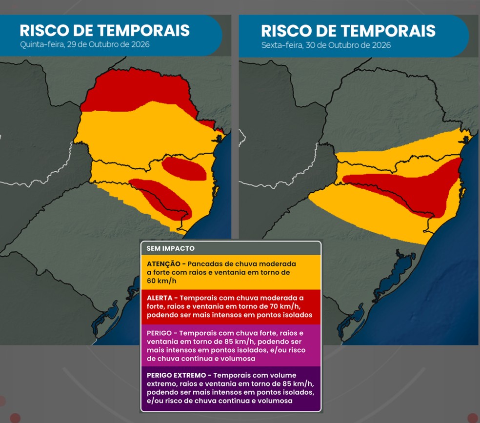Regiões em risco de temporais — Foto: Climatempo
