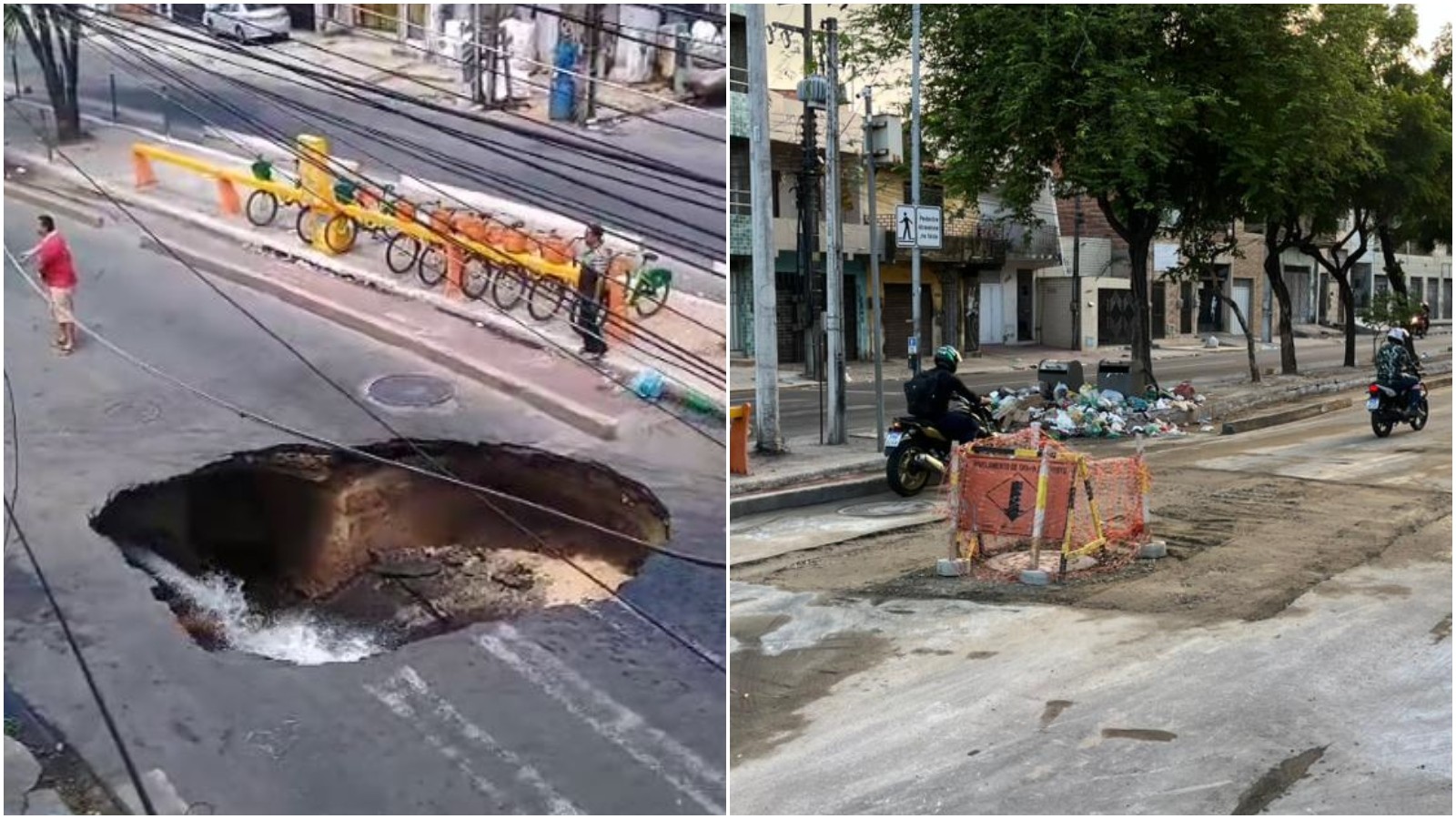 Cratera aberta por vazamento na Av. Leste Oeste é fechada pela Cagece