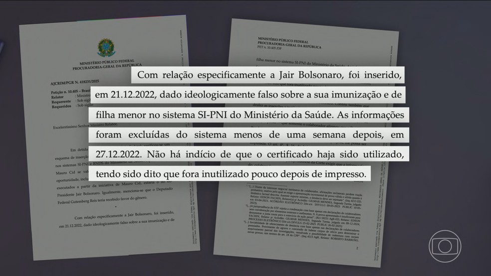 PGR pede arquivamento de investigação sobre dados falsos no cartão de vacina de Bolsonaro — Foto: Jornal Nacional/ Reprodução