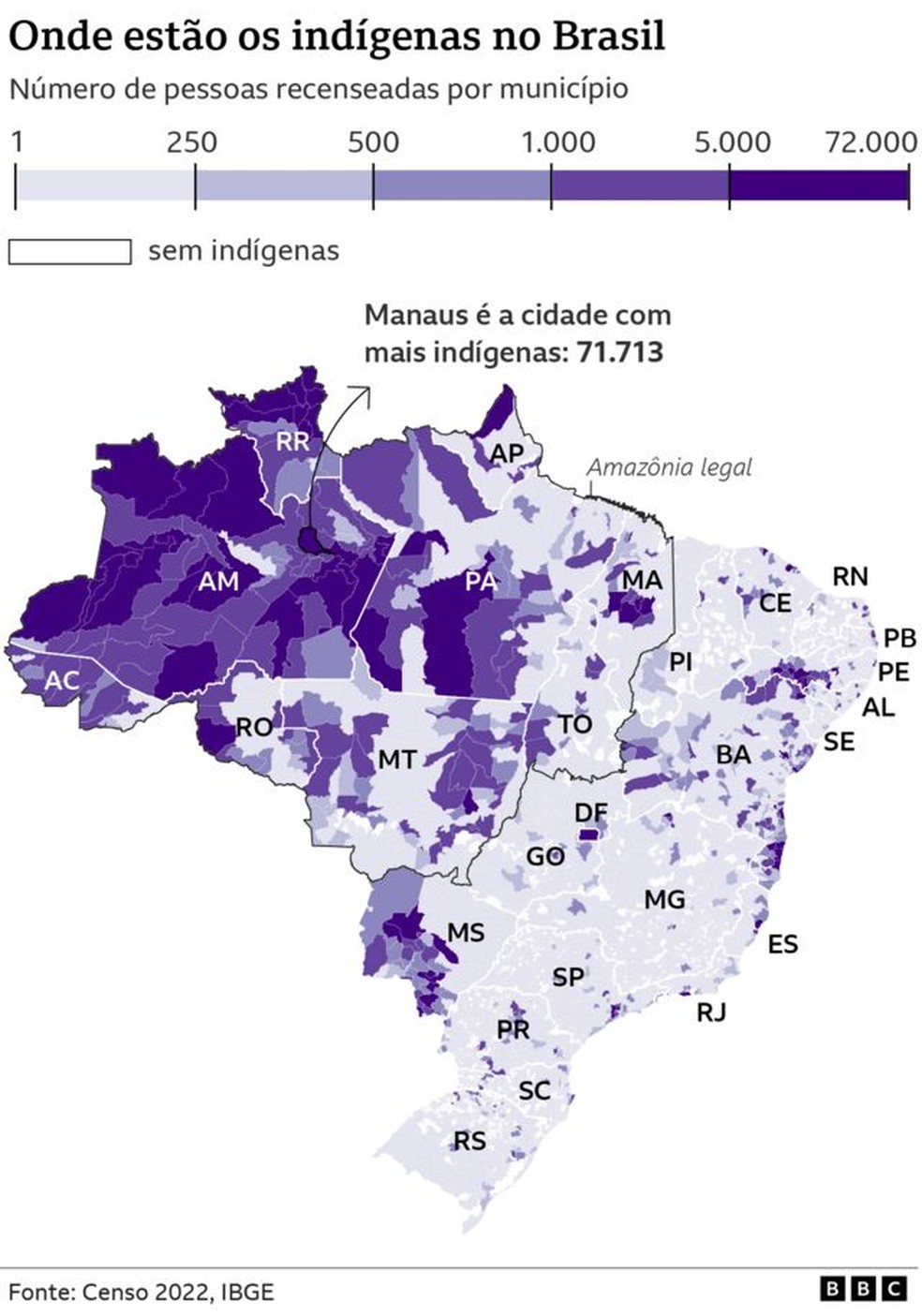 Onde estão os indígenas no Brasil — Foto: BBC