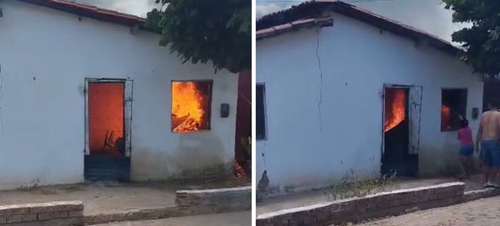 Jovem é preso após atear fogo na casa da própria mãe no município de Barro Duro, no Piauí — Foto: Reprodução