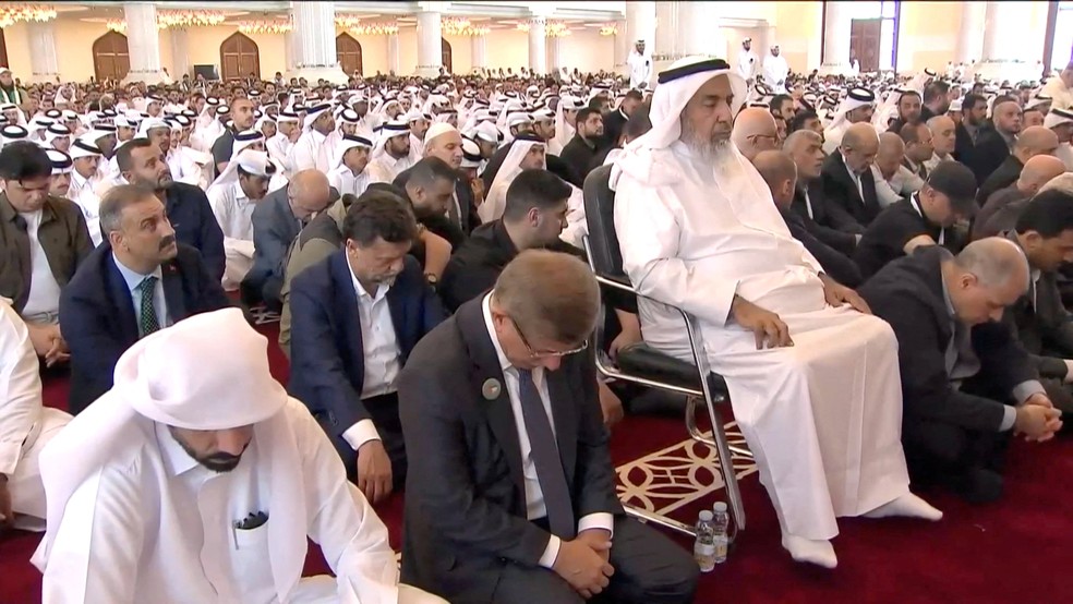 Funeral de Haniyeh em Doha — Foto: Qatar TV via REUTERS
