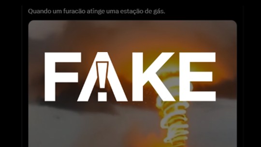 É #FAKE vídeo de 'tornado de fogo' sobre posto de gasolina; conteúdo foi criado com inteligência artificial - Apesar de rede social alertar para uso de inteligência artificial, usuários questionaram se o registro é mesmo resultado de manipulação. Veja o passo a passo da checagem.