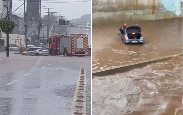 Chuva forte em Goiânia fecha ruas e motorista é resgatado após carro ficar ilhado na Marginal Botafogo