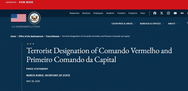 PCC e Comando Vermelho entram na lista de organizações terroristas dos EUA nesta sexta-feira (5).