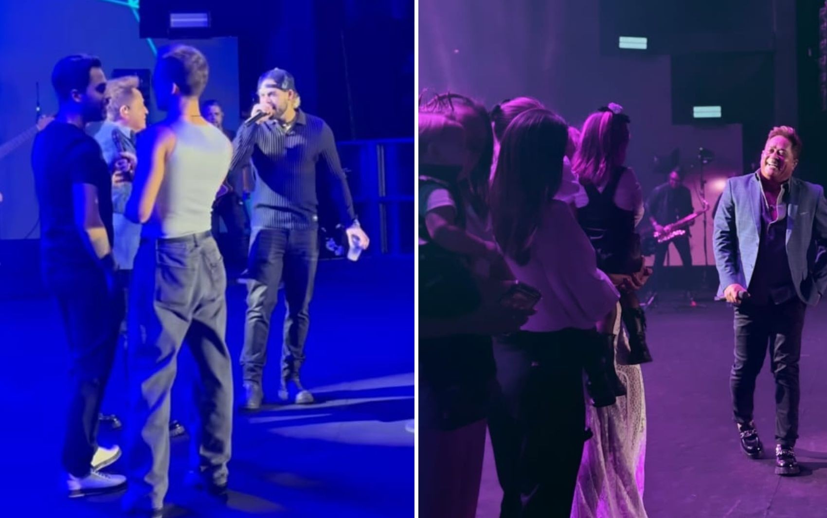 Zé Felipe, João Guilherme e Matheus Vargas surpreendem Leonardo durante show, em Goiânia