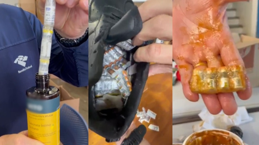 Tênis, doce de leite e shampoo: emagrecedores são achados em lugares inusitados — Foto: Receita Federal