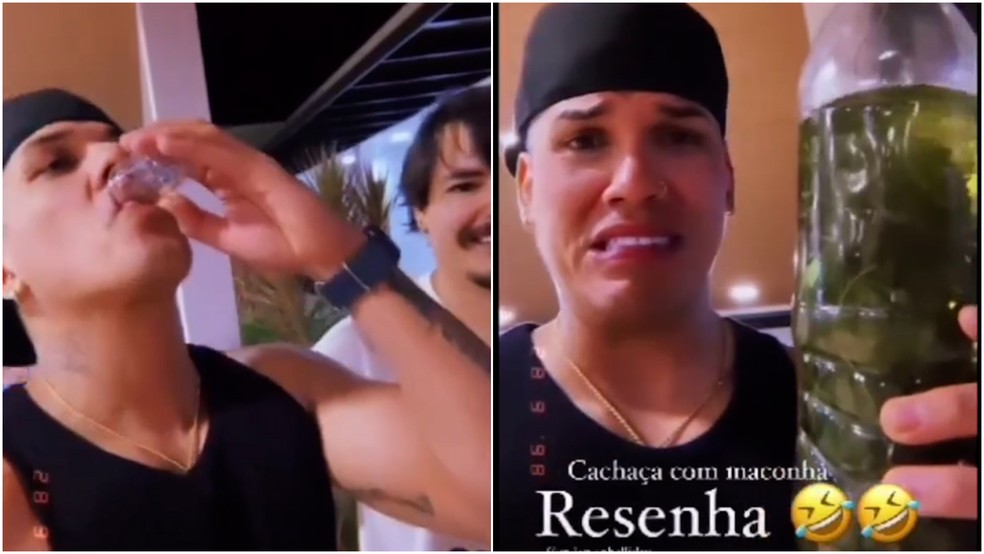 Richarles Silva postou nas redes sociais que estava na casa do prefeito L&eacute;o Cunha e provou, no local, uma 'cacha&ccedil;a com maconha' &mdash; Foto: Reprodu&ccedil;&atilde;o/Redes sociais