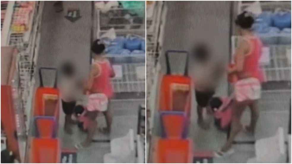 Mulher é flagrada usando crianças para furtar produtos em loja — Foto: Reprodução
