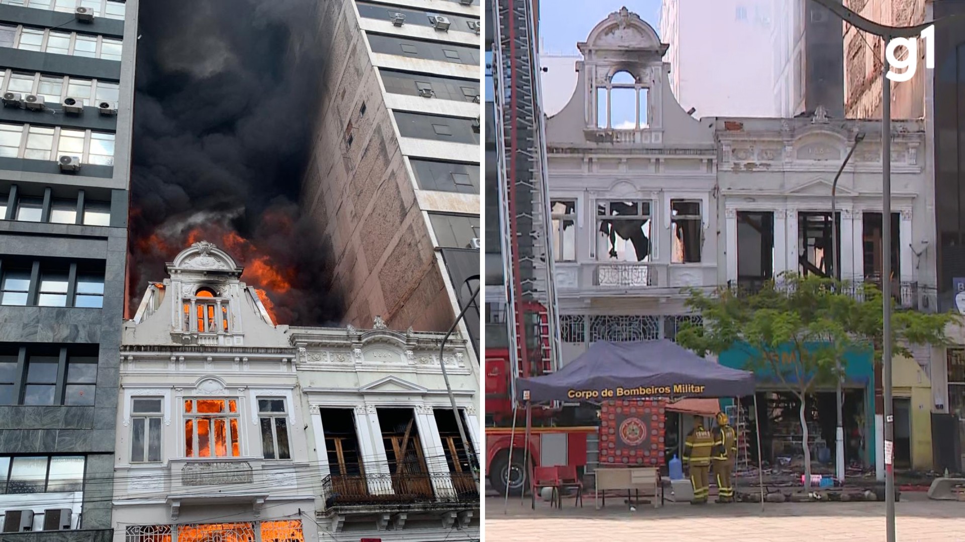 VÍDEO: Prédios centenários atingidos por incêndio são demolidos no Centro de Porto Alegre