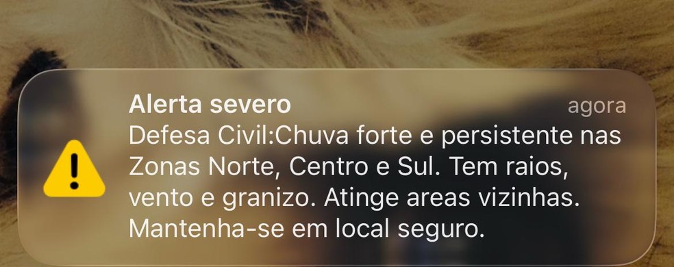 Alerta da Defesa Civil — Foto: Reprodução