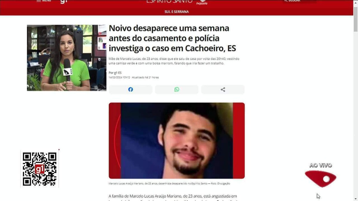 Noivo desaparecido no Sul do ES faz contato com a família e casamento é  cancelado, Sul do ES