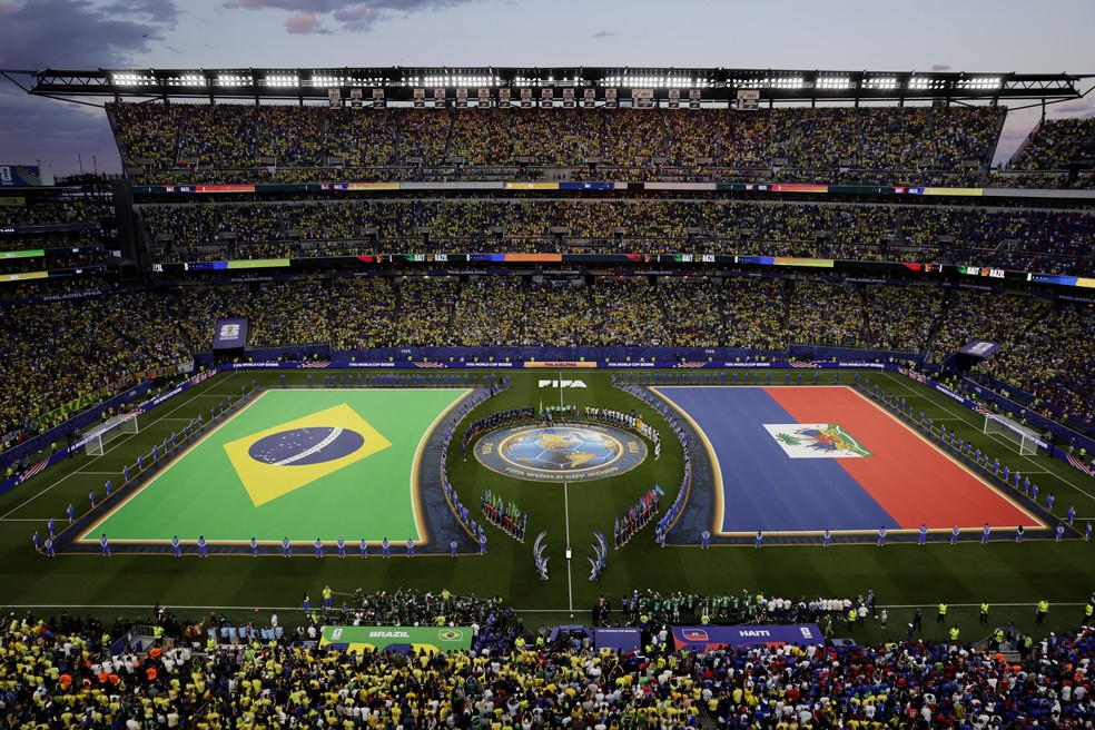 Cerimônia de abertura para jogo entre Brasil e Haiti durante a Copa do Mundo de 2026 — Foto: Jeenah Moon/Reuters