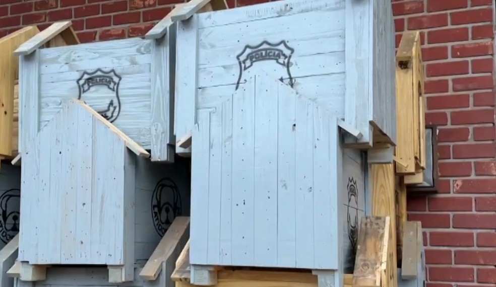 Casinhas para cachorros construídas por detentos do PR são doadas para o Rio Grande do Sul — Foto: Projeto Pipoca