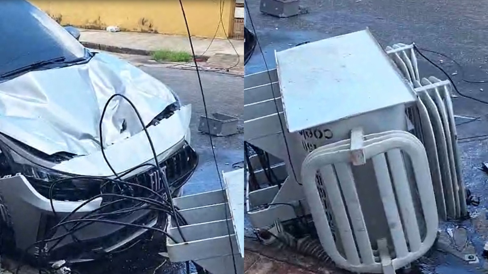 Transformador de energia explode e cai sobre carro em Fortaleza; veja vídeo