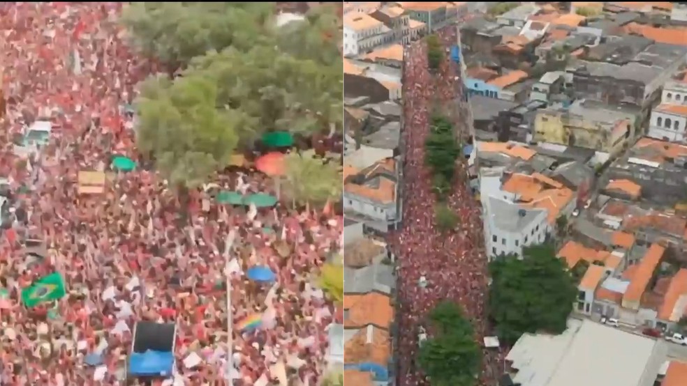 Presidente Lula cumpre agenda de campanha com caminhada no Centro de São Luís — Foto: Reprodução/TV Mirante