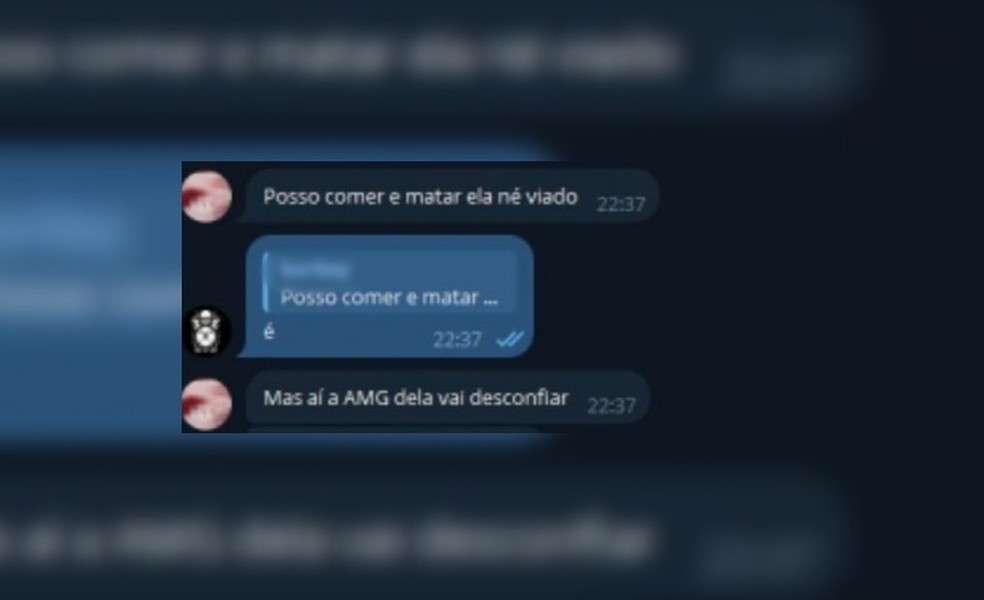 Momento da conversa no qual Barbey diz que irá estuprar e matar a vítima — Foto: Reprodução/Discord