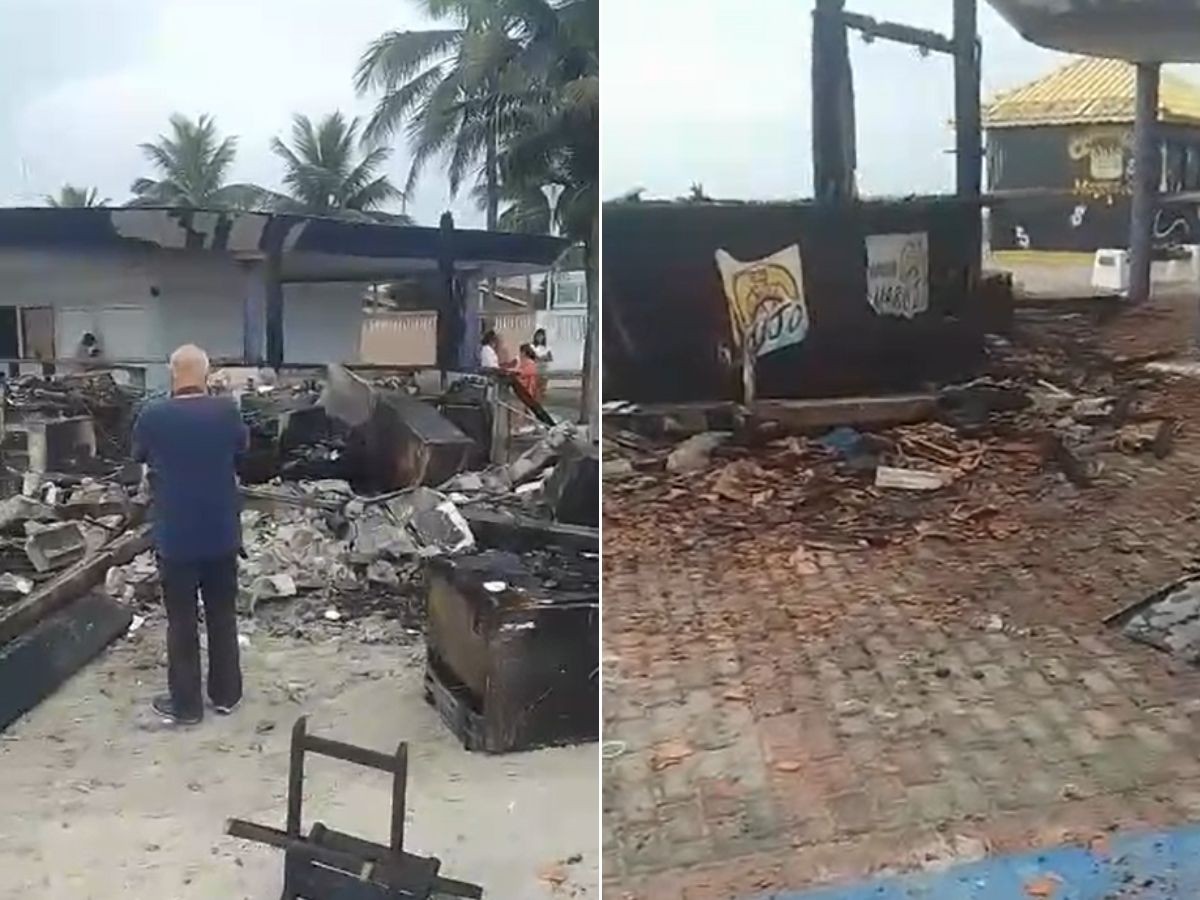 Incêndio destrói quiosque em praia do litoral de SP; veja