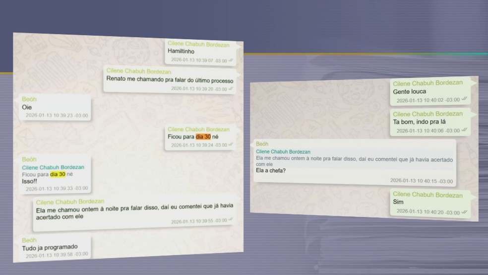 3 de 9
Conversas entre Cilene e Hamilton cobran&ccedil;a de Purini &mdash; Foto: TV TEM/Reprodu&ccedil;&atilde;o