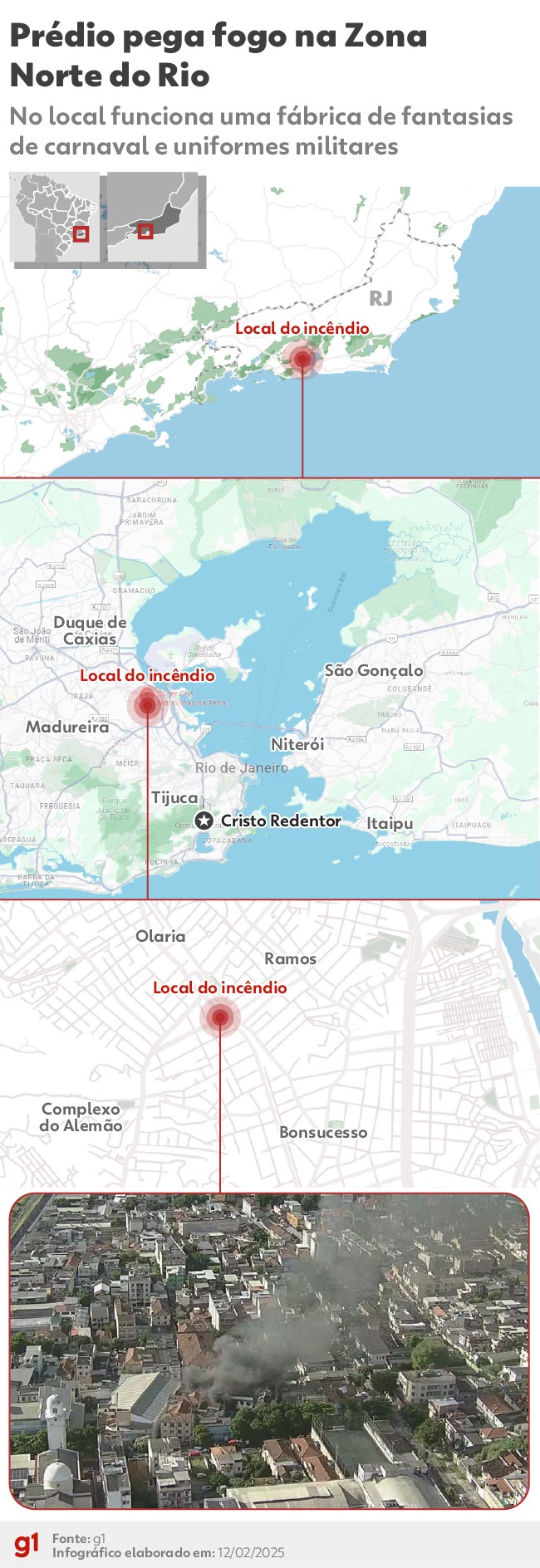 Fábrica atingida por incêndio é responsável por grande parte do material produzido para o desfile das escolas de samba do Rio