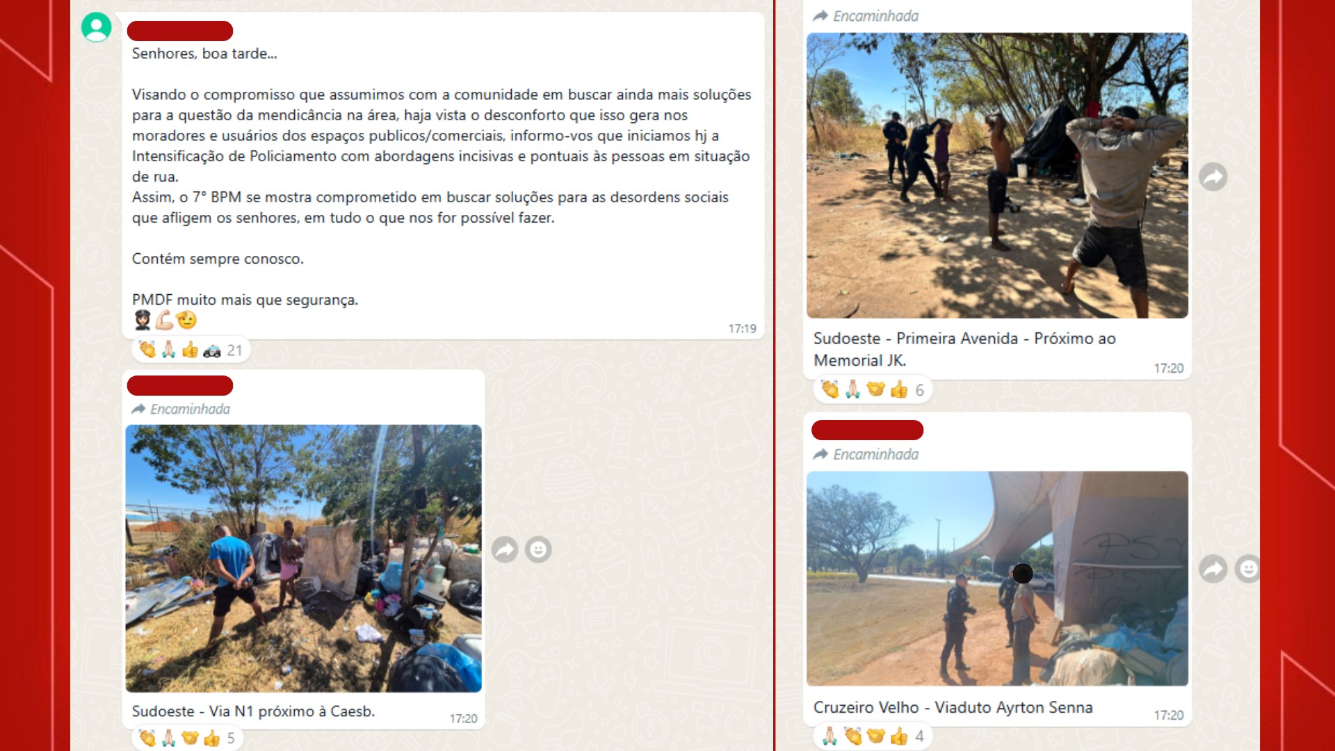 PM aborda pessoas em situação de rua por 'desconforto de moradores' e compartilha fotos em grupo; MPDFT pede investigação