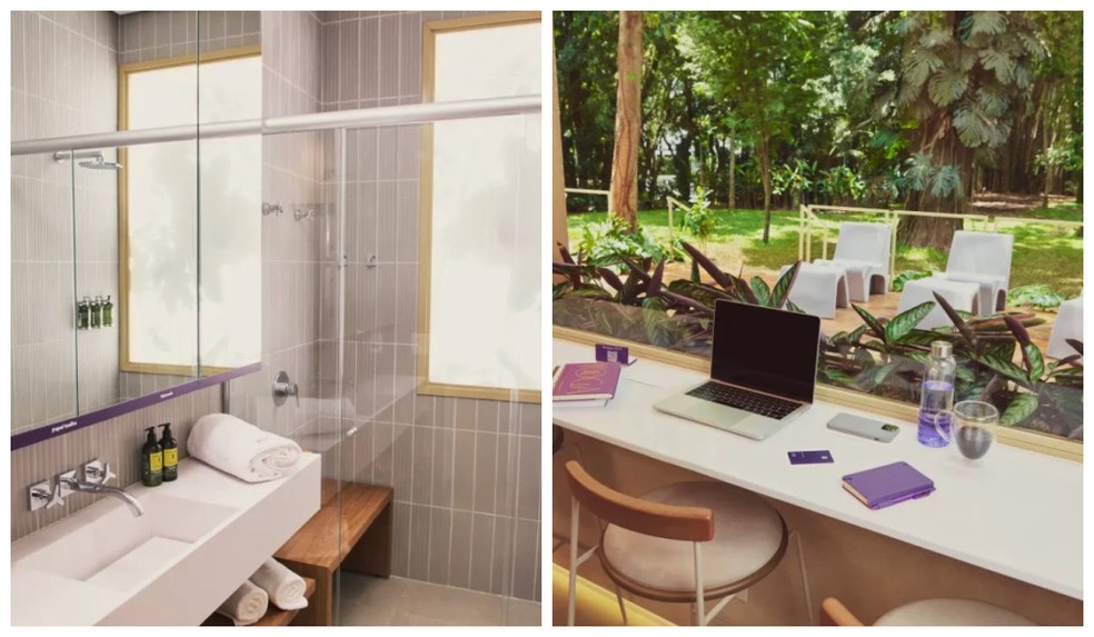 Casa Nubank no Parque do Ibirapuera: banho, café e dia de trabalho por R$150 a cada duas horas. — Foto: Montagem/g1/Divulgação/Nubank