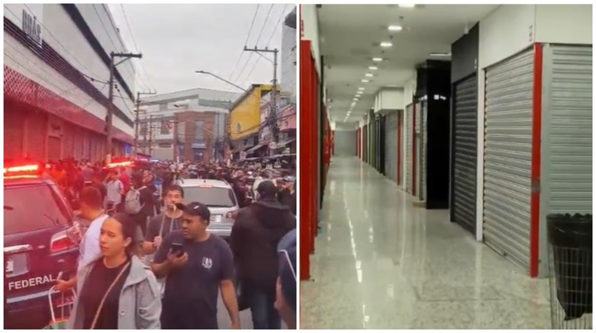 Megaoperação da Receita Federal fecha dois shoppings no Brás atrás de produtos falsificados, como camisas da Copa