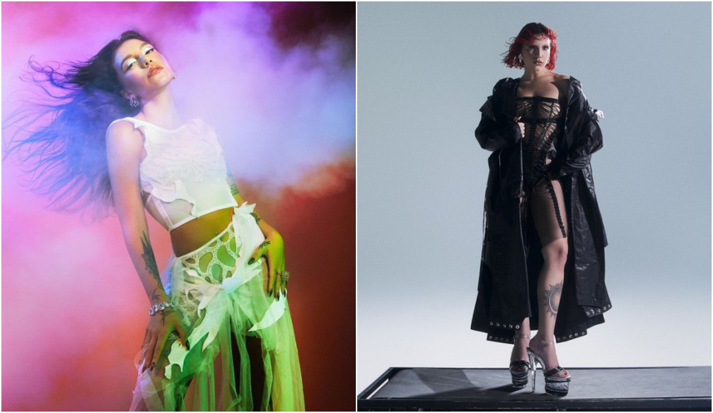 Priscilla durante o lançamento do clipe 'Você é um perigo', de 2021, e em 2023, com a nova música, 'Quer dançar' — Foto: Reprodução/Instagram/Marcus Sabah/Divulgação
