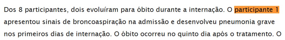 Depois, texto mostrava que paciente já tinha morrido dias depois da aplicação — Foto: Reprodução