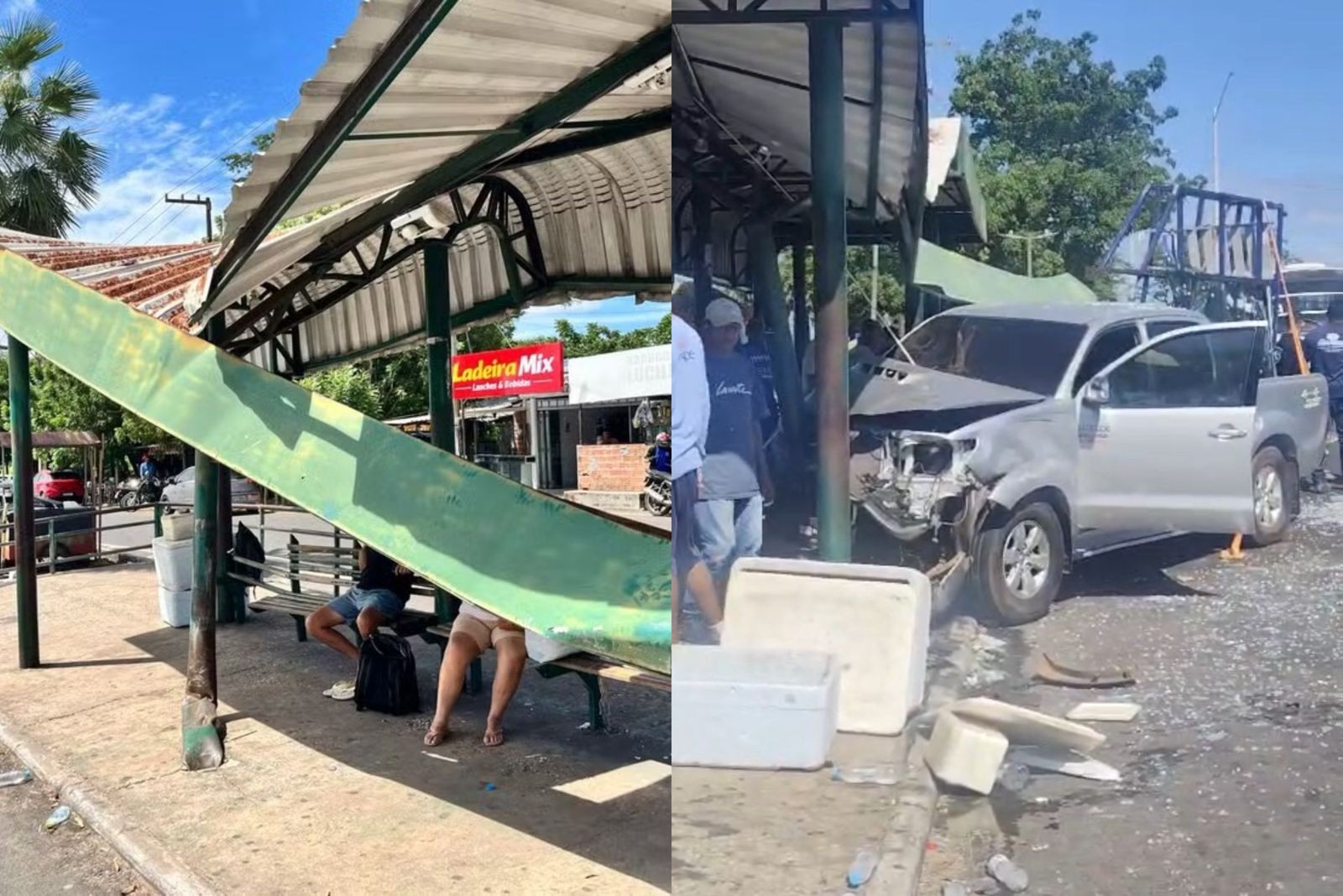 Estrutura de rodoviária atingida por caminhonete continua sem reparos três dias após acidente em Teresina