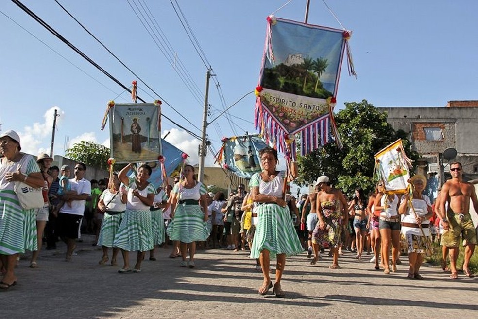 Banda de Congo Tambor Jacarenema.  — Foto: Reprodução/Museu Vivo na Barra do Jucu