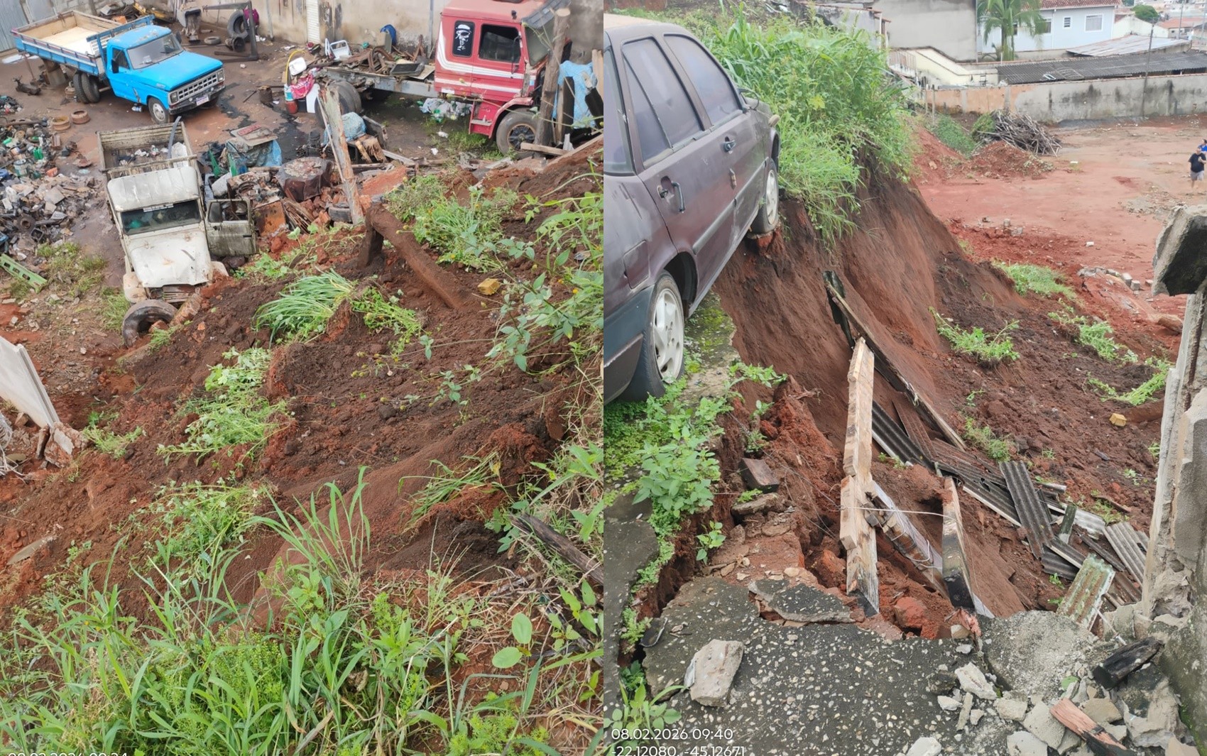 Desmoronamento de muro de arrimo deixa moradora desalojada em Carmo de Minas, MG