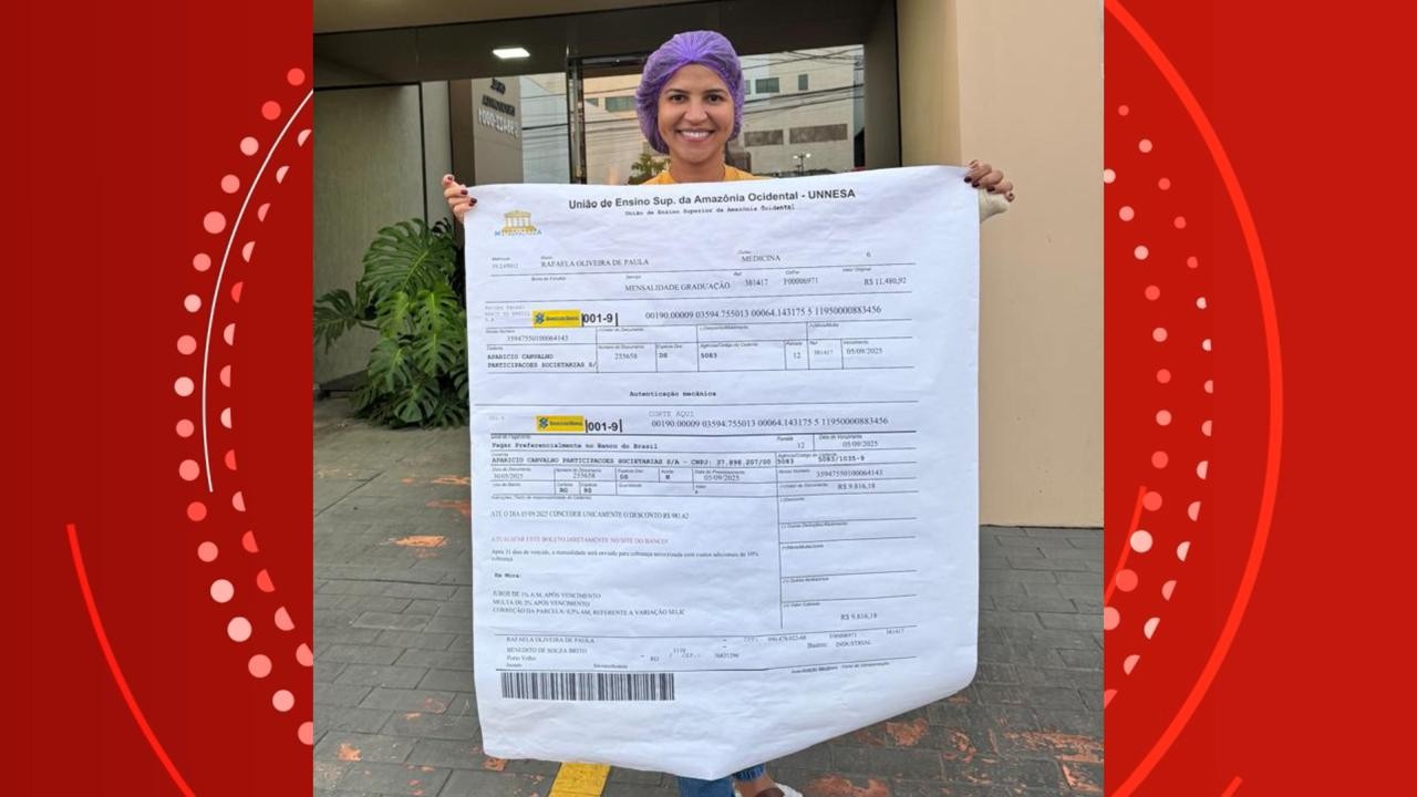 VÍDEO: Estudante de RO recebe 'boleto gigante' em brincadeira para celebrar última mensalidade da faculdade