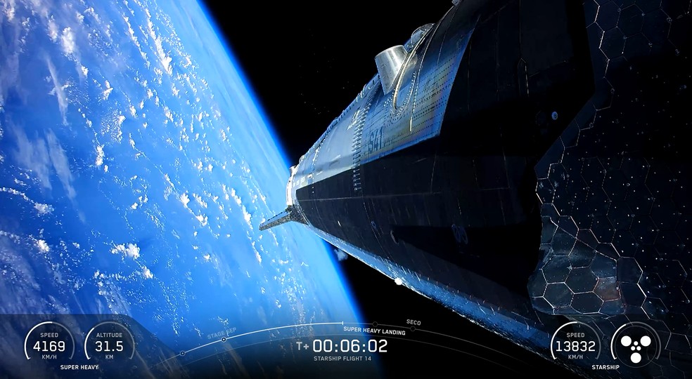 Visão da Terra pela Starship — Foto: Reprodução/SpaceX