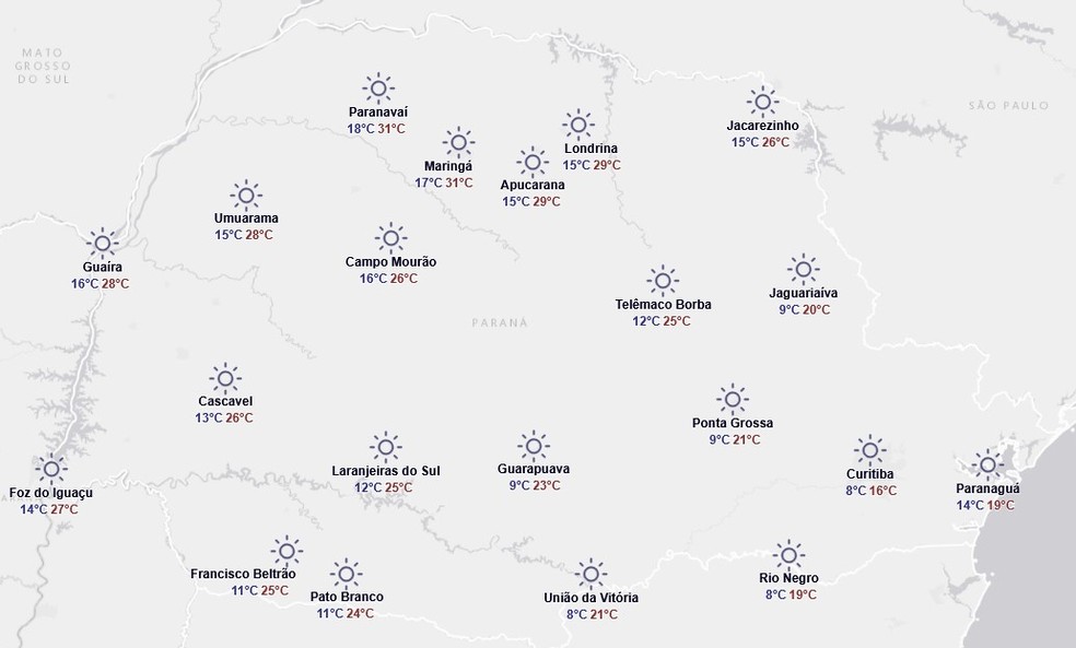 Previsão do tempo do Simepar para sexta-feira, 12 de setembro — Foto: Reprodução/Simepar