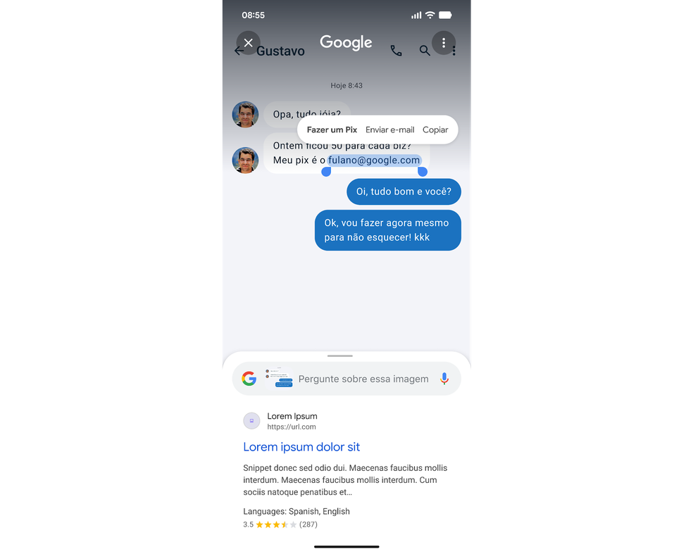 Google identifica quando o usuário usa o PIX "copia e cola" abre uma tela para finalizar a transação pela Carteira — Foto: Google