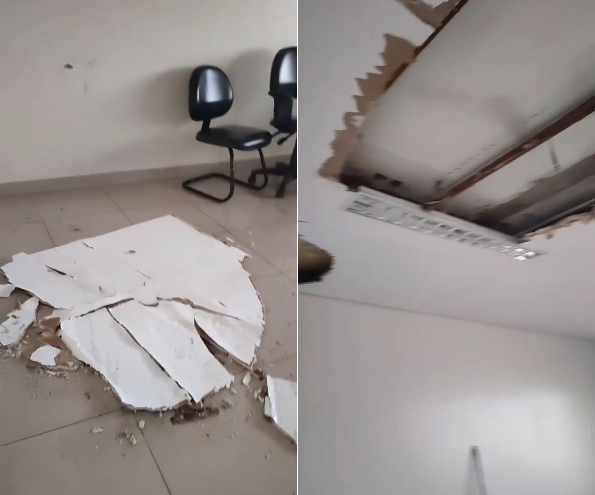 Parte do teto de centro de saúde cai e sala fica alagada em Campinas