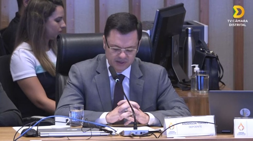 Anderson Torres depõe a CPI da Câmara do DF — Foto: Reprodução
