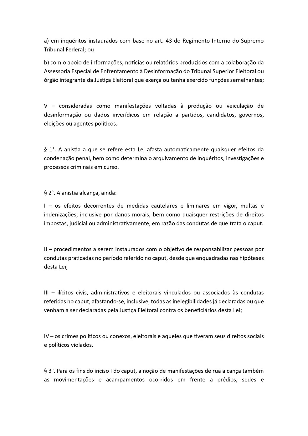 Segunda página de um dos projetos de anistia na Câmara dos Deputados - Reprodução