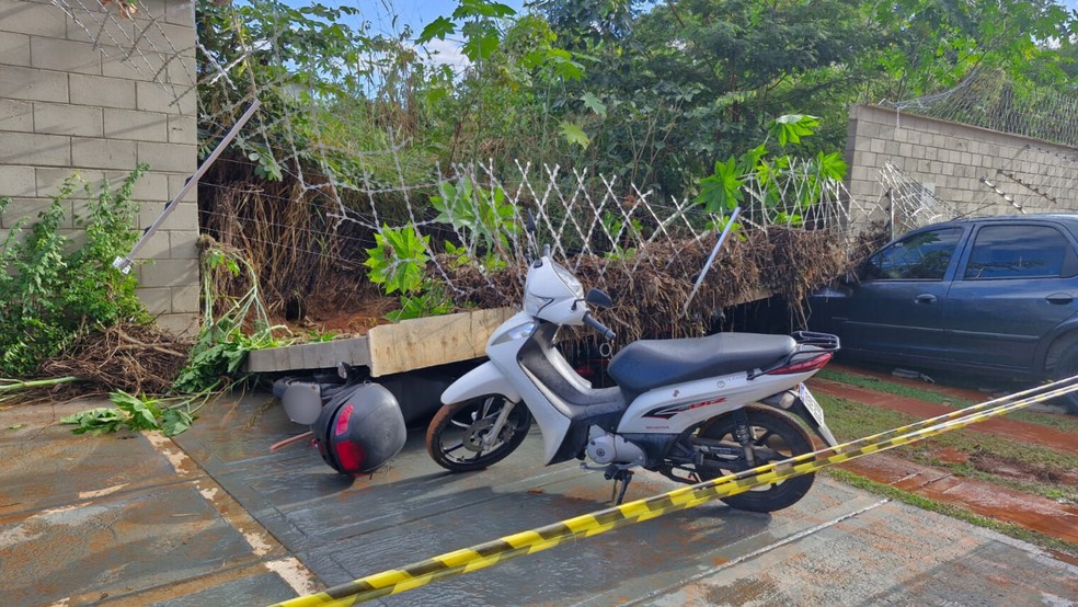 Defesa Civil foi acionada após muro desabar em prédio em Rio Preto (SP) — Foto: Monize Poiani/TV TEM