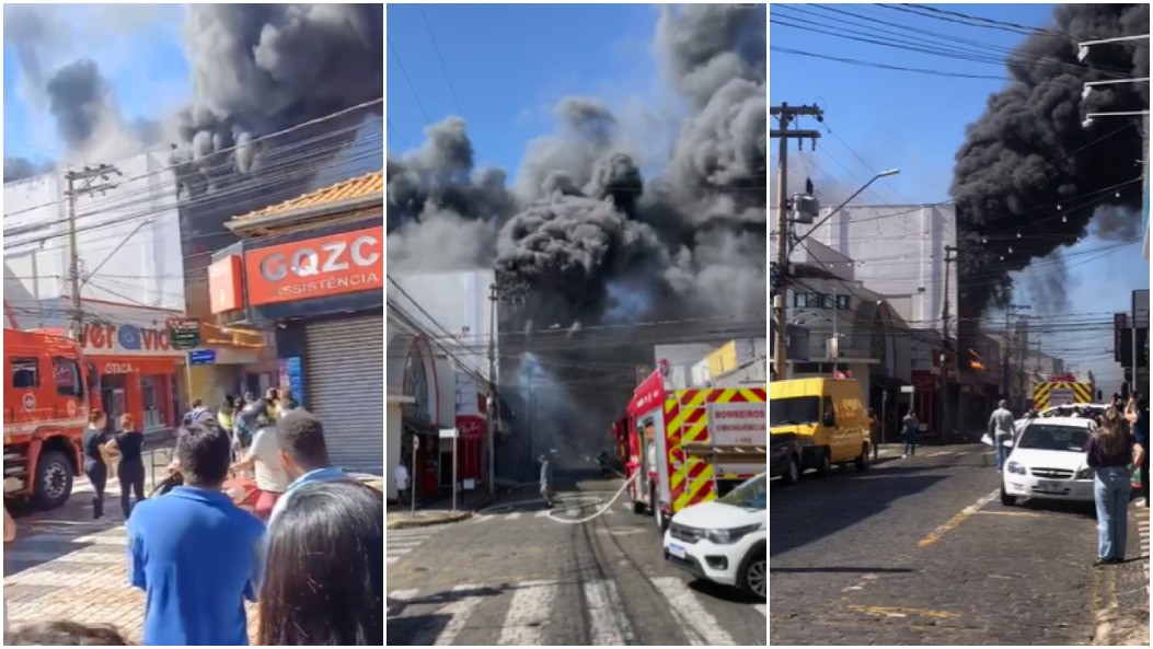 VÍDEO: incêndio destrói prédio comercial no Centro de Araras