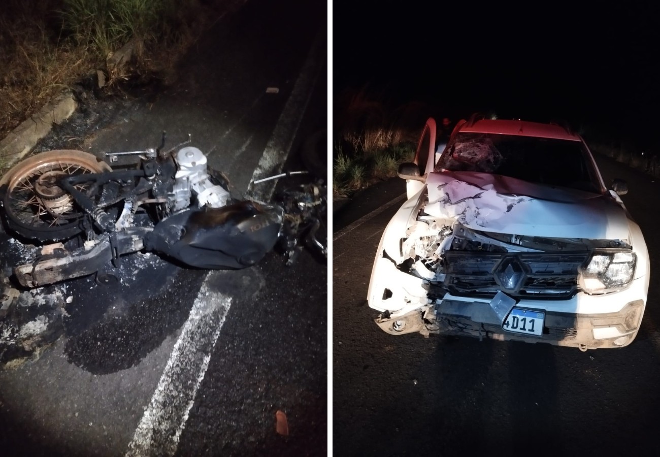 Moto pega fogo após acidente de frente com picape e jovem de 18 anos morre no TO