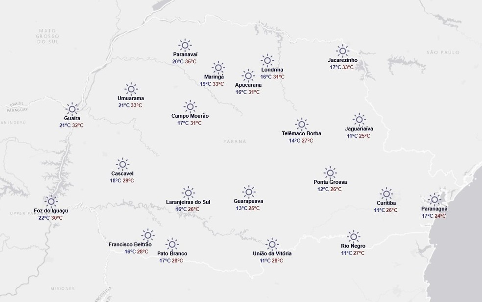 Previsão do tempo do Simepar para sábado, 25 de outubro — Foto: Reprodução/Simepar