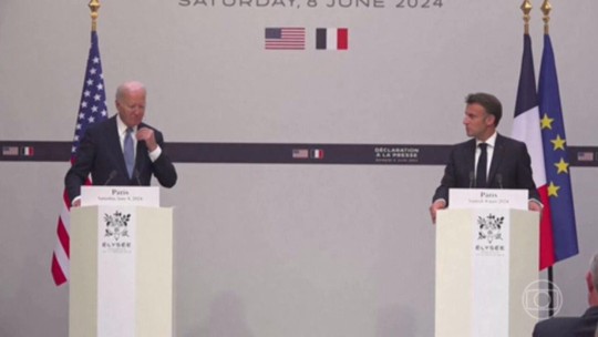 Biden e Macron se encontram em Paris e repercutem soltura de reféns israelenses - Programa: Jornal Nacional 